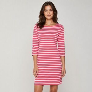 Saint James Pink White Striped Boatneck 3/4 Sleeve Dress Made in France Size Sm